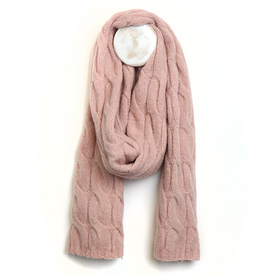 POM Recycled Blend Cable Knit Scarf - Dusky Pink