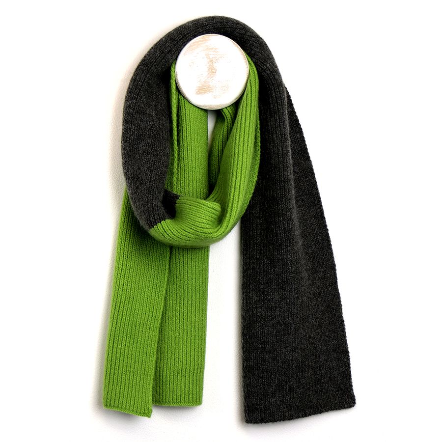 POM MEN's  Ribbed Two Tone Black/Lime Wool Scarf