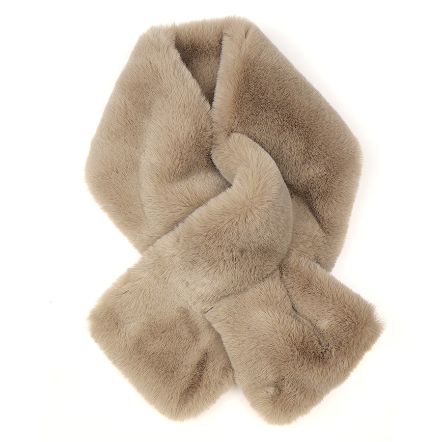 POM Taupe Supersoft Faux Fur Pull Through Scarf