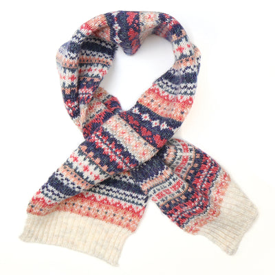 POM Cream/Denim/Coral Fairisle Print Knitted Wool Blend Pull Through Scarf