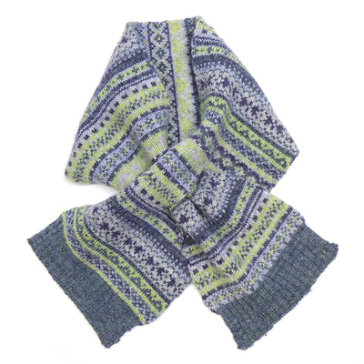 POM Denim/Soft Green Fairisle Print Knitted Wool Blend Pull Through Scarf