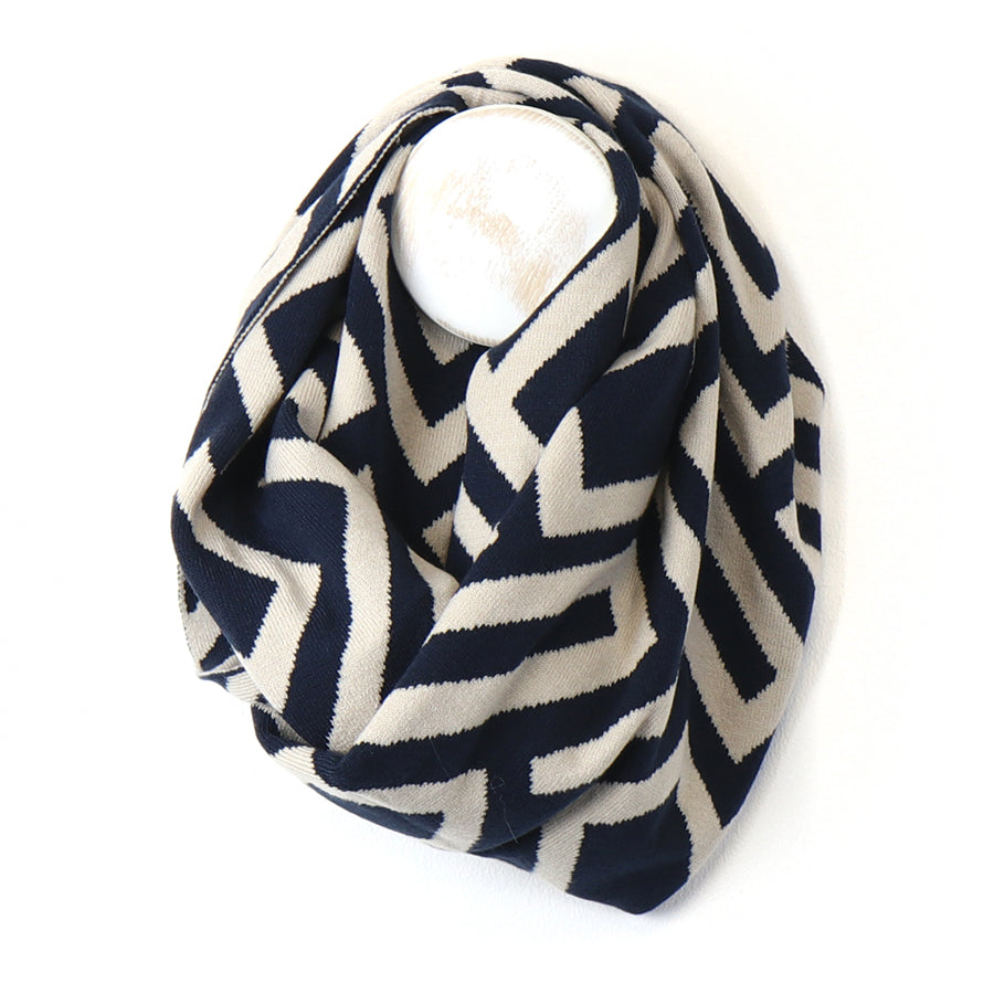 POM Zig Zag Print Snood - Navy Blue/Ecru