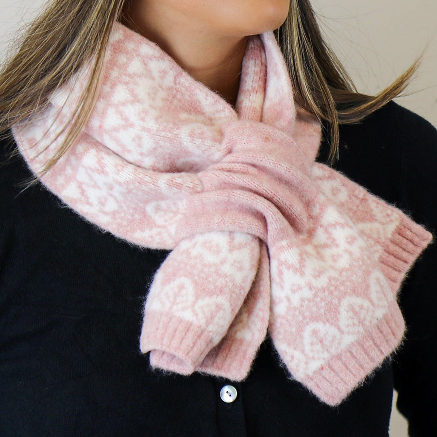 POM Pale Pink Scandi Floral Recycled Knit Pull Through Scarf