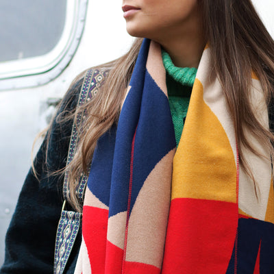 POM Red/Navy/Mustard Abstract Geo Jacquard Scarf