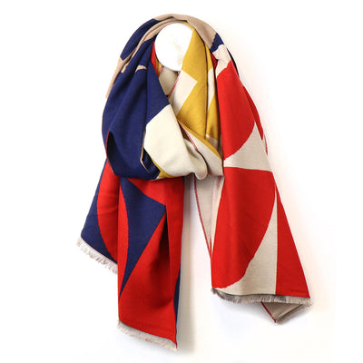 POM Red/Navy/Mustard Abstract Geo Jacquard Scarf