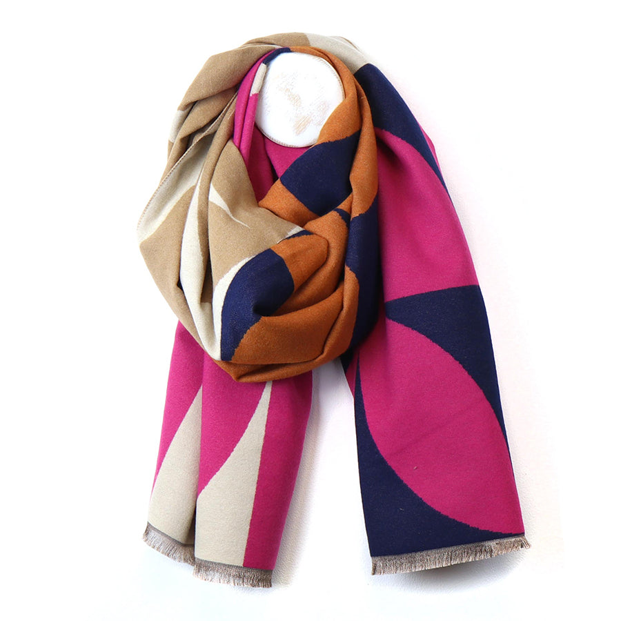 POM Pink/Navy/Ginger Abstract Geo Jacquard Scarf