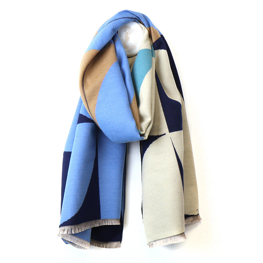 POM Light Blue/Navy/Ecru Abstract Geo Jacquard Scarf