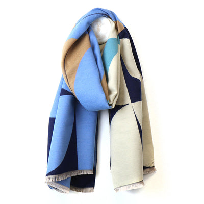 POM Light Blue/Navy/Ecru Abstract Geo Jacquard Scarf