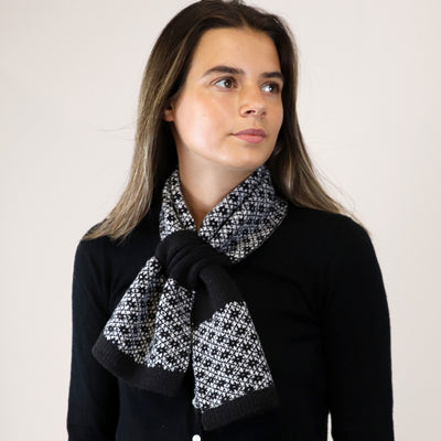 POM Black Scandi Floral Recycled Knit Pull Through Scarf