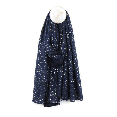 POM Silver Speckle Foil Scarf - Navy Blue