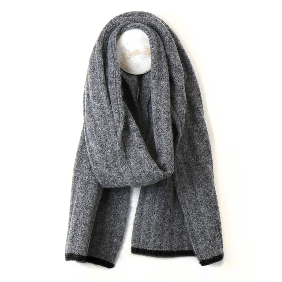 POM Men's Wool Ribbed Scarf - Grey/Black