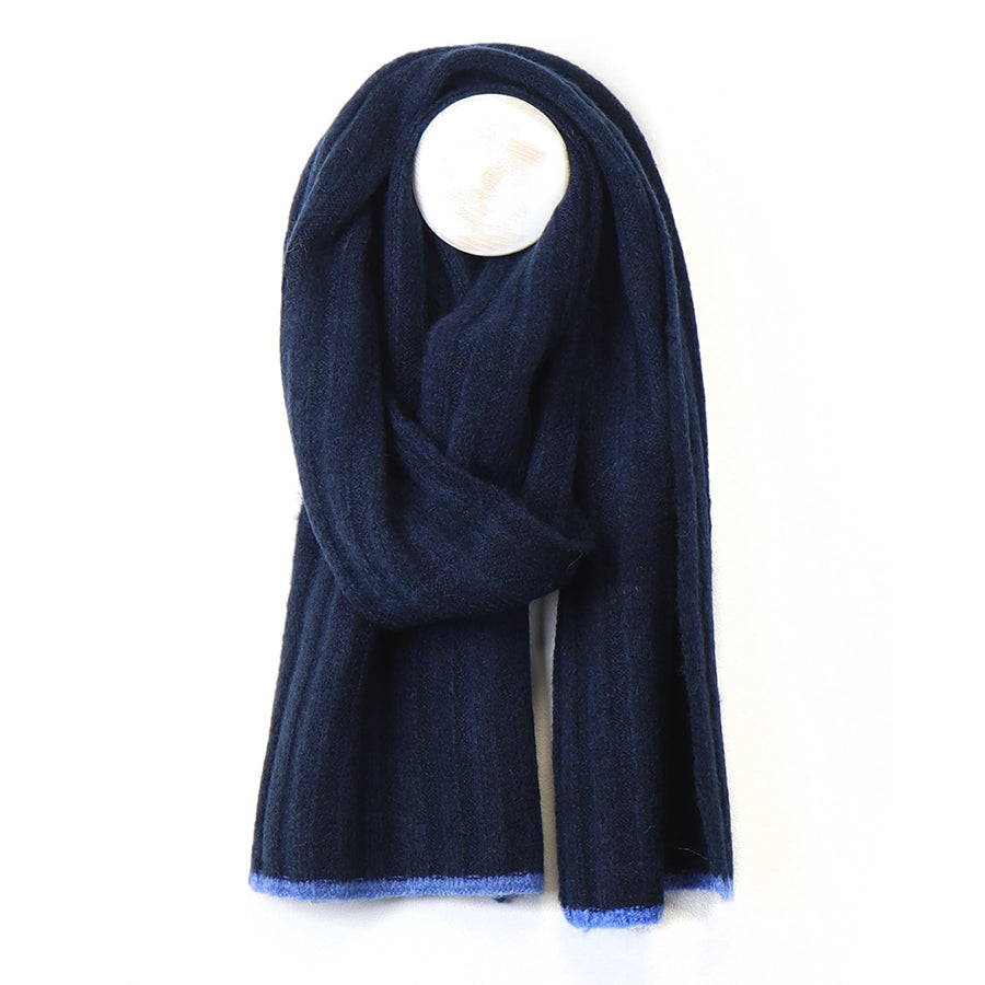 POM Men's Wool Ribbed Scarf - Navy/Dusky Blue