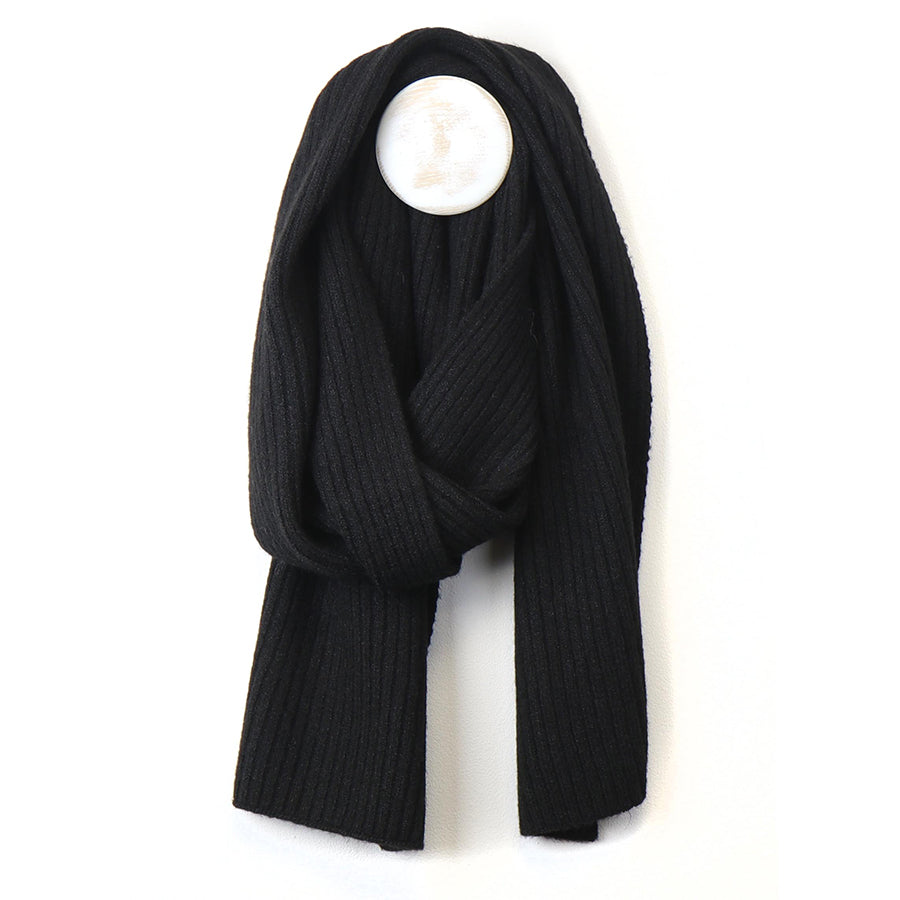 POM Men's Alpaca Blend Ribbed Winter Scarf - Black