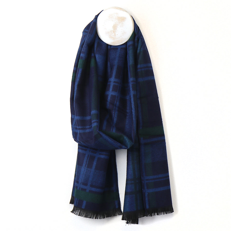 POM Men's Blue/Green Classic Check Viscose Scarf