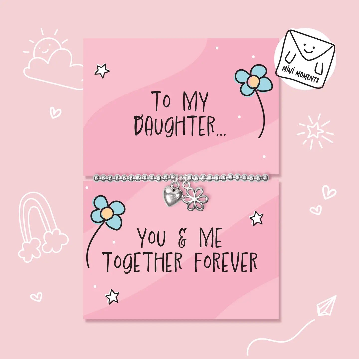 Letterbox Love - To my Daughter - Heart &amp; Flower - CHILDREN'S - Silver Plated Stretch Bracelet