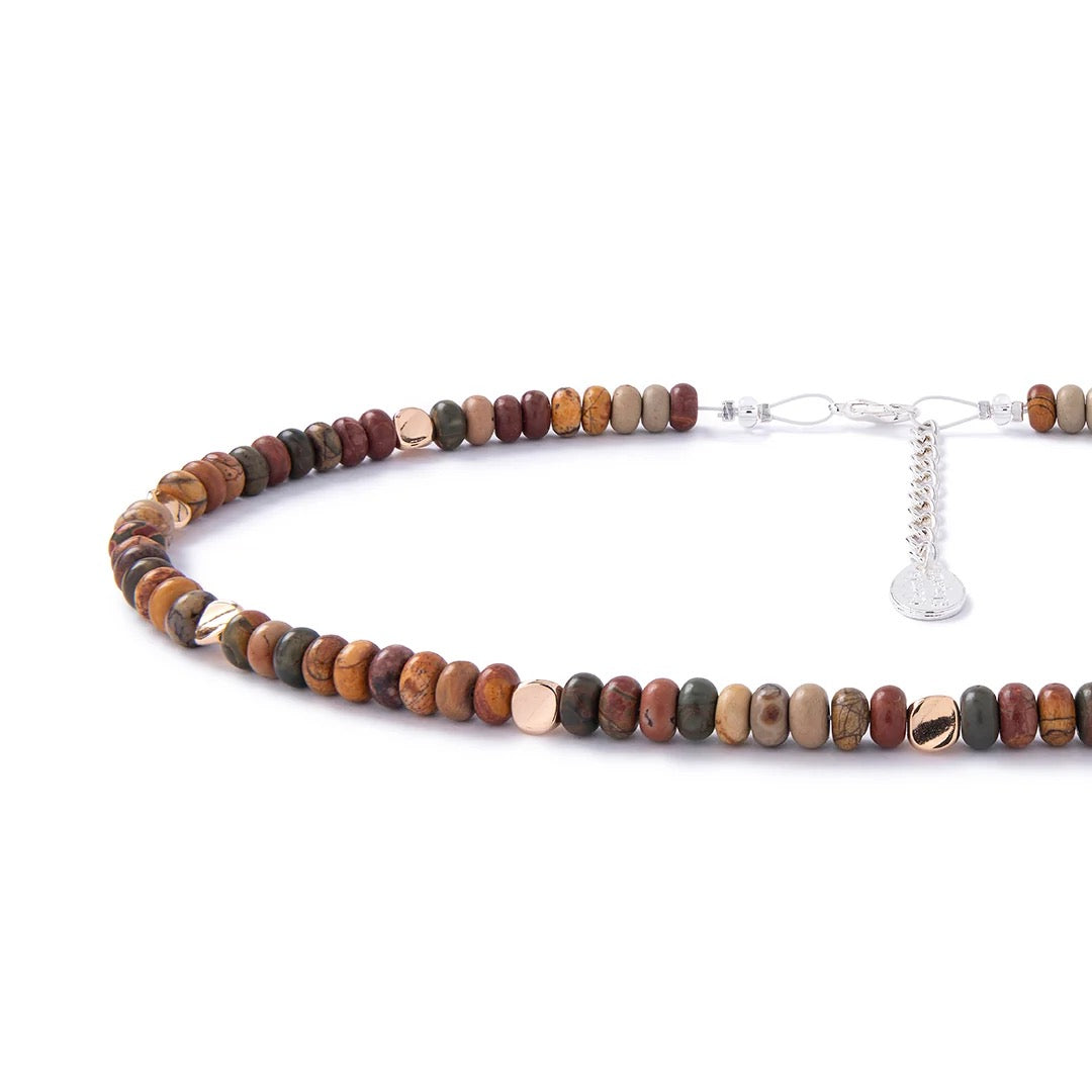 Carrie Elspeth - Natural Jasper Rondelle Full Beaded Necklace - Neutral Tones