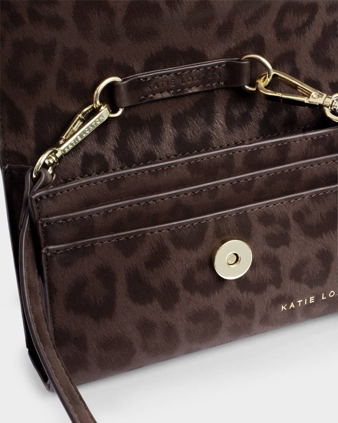 Katie Loxton - Lou - Clutch/Small Crossbody Handbag - Chocolate Leopard Print