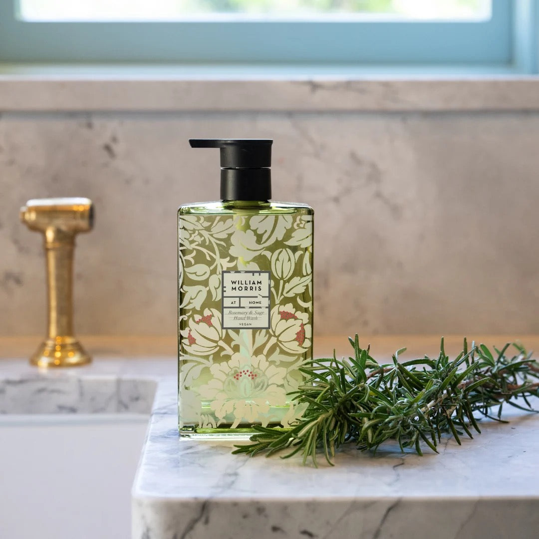 William Morris at Home - Rosemary &amp; Sage - Odour Neutralising Glass Pump Hand Wash - 300ml