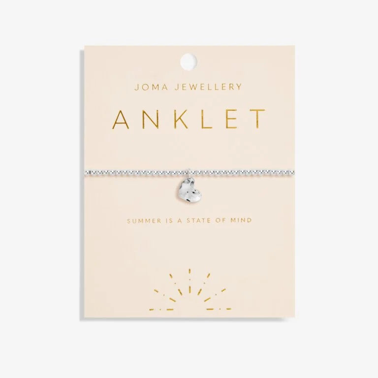 Joma Jewellery Stretch Anklet - Hammered Heart - Silver