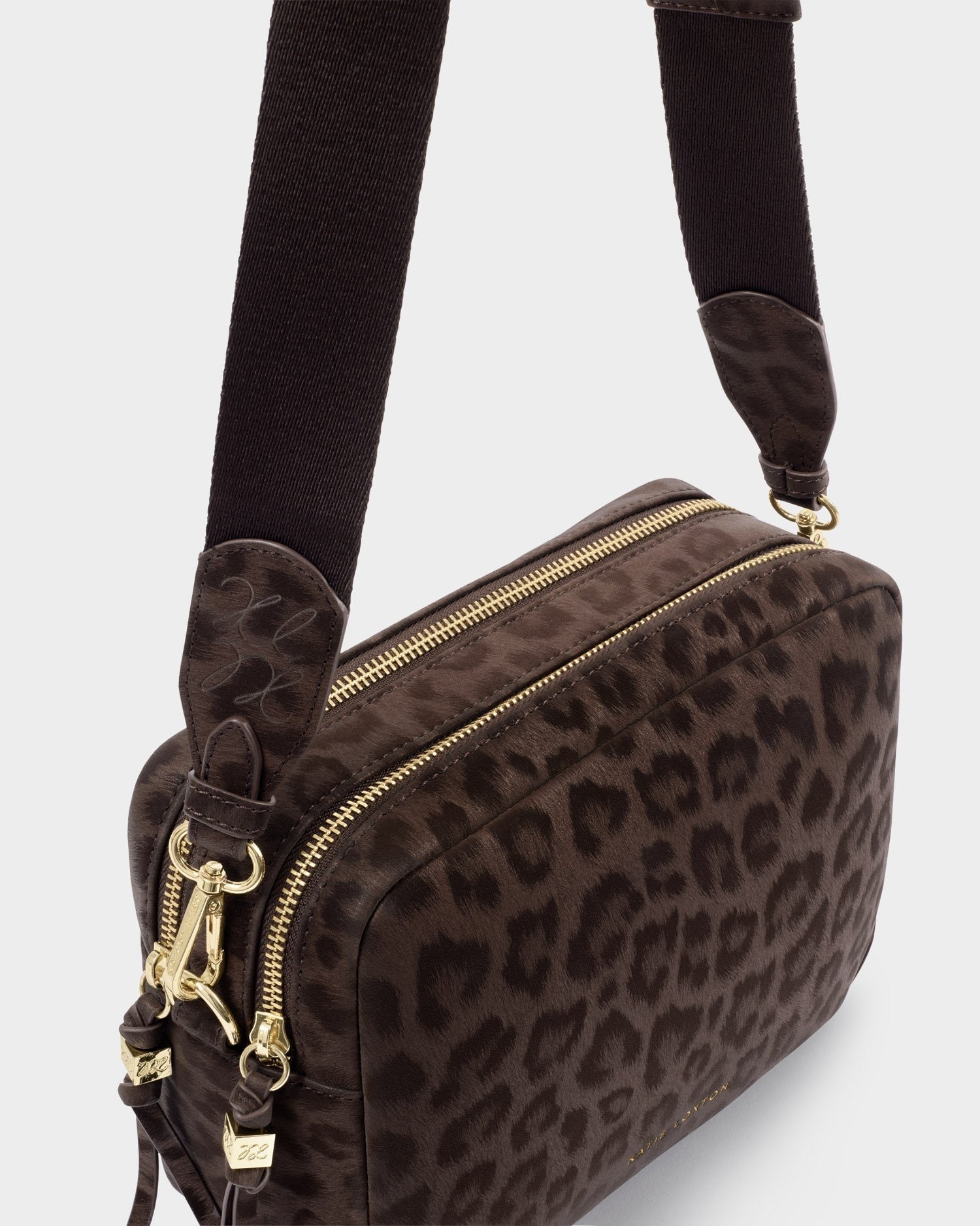 Katie Loxton - Lottie - Large Double Zip Crossbody Bag - Chocolate Leopard