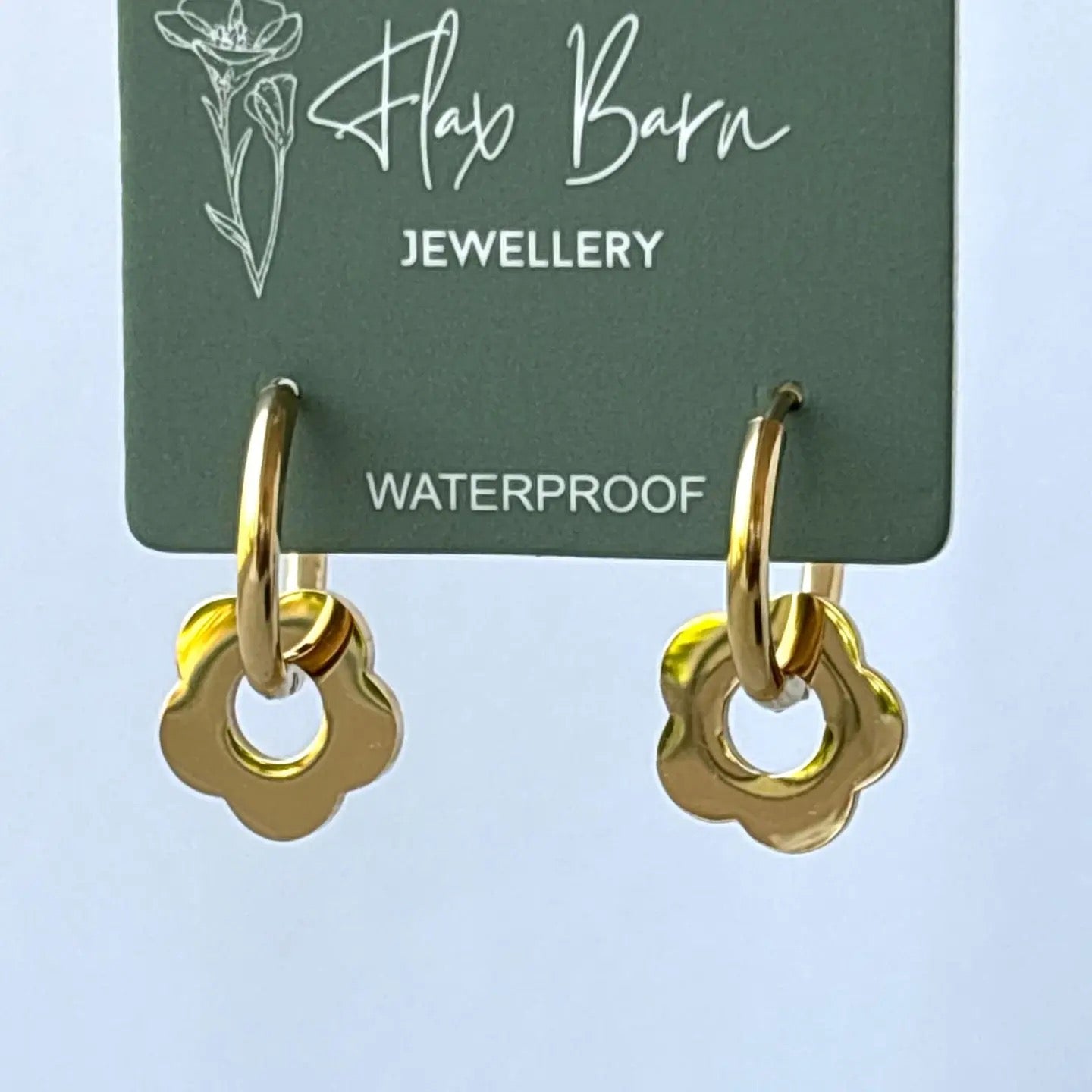 Daisy Flower Charm Gold Hoop Earrings - Flax Barn Waterproof Jewellery