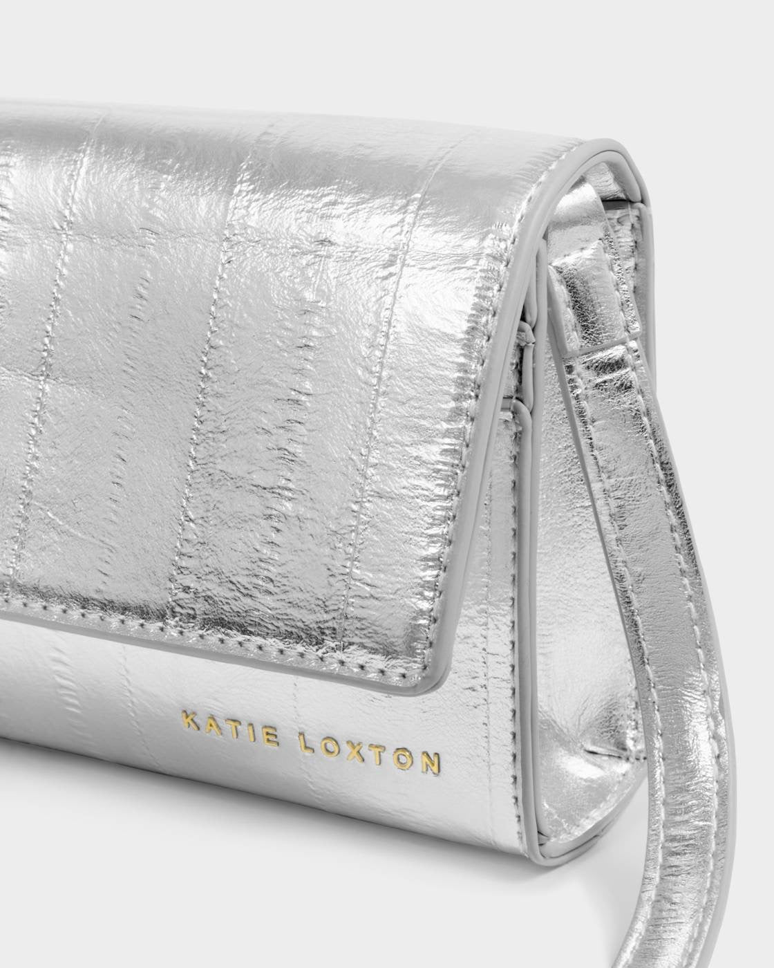 Katie Loxton - Lou - Small Crossbody Flap Over Handbag - Silver Eel