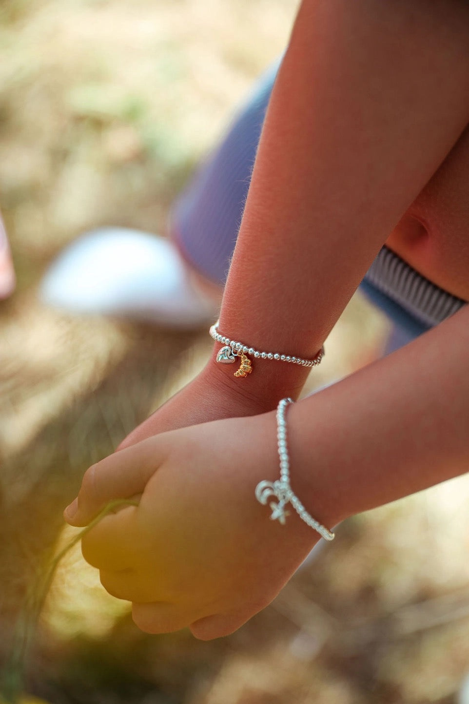 Letterbox Love - Babes that Brunch - Heart &amp; Croissant - CHILDREN'S - Silver Plated Stretch Bracelet