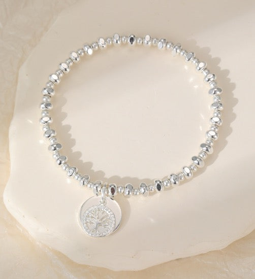 Gracee Jewellery - Tree Of Life Charm Stretch Bracelet - Silver