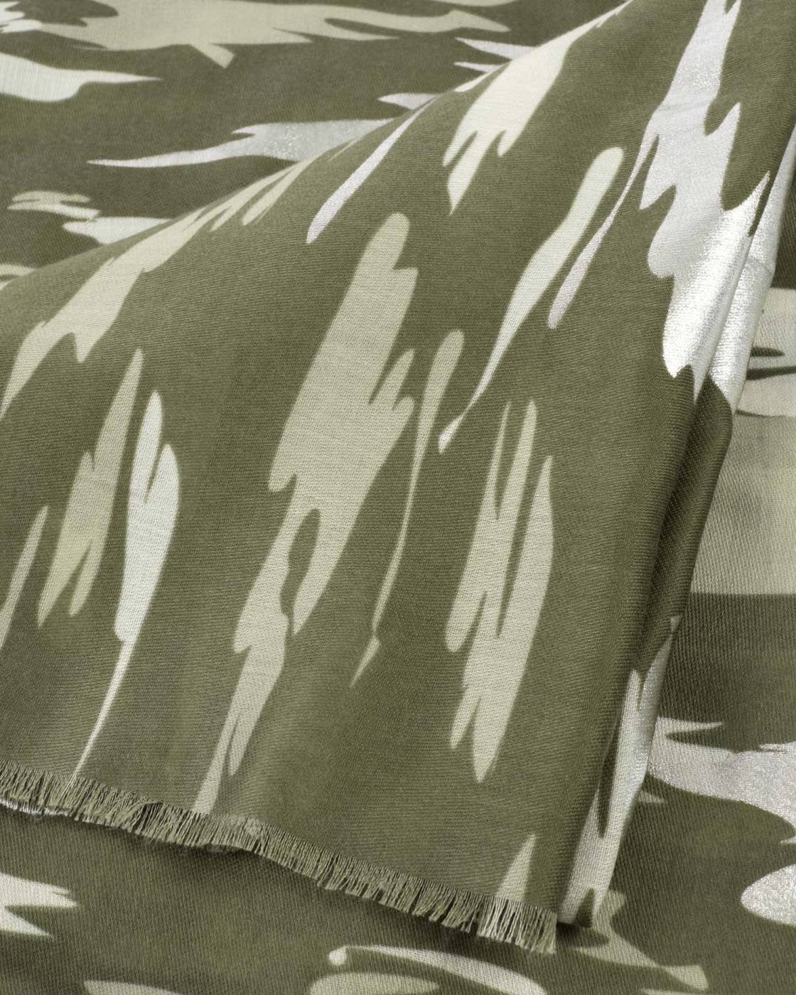 Katie Loxton Printed Scarf - Animal -Olive/Sand/Sage/Silver Foil