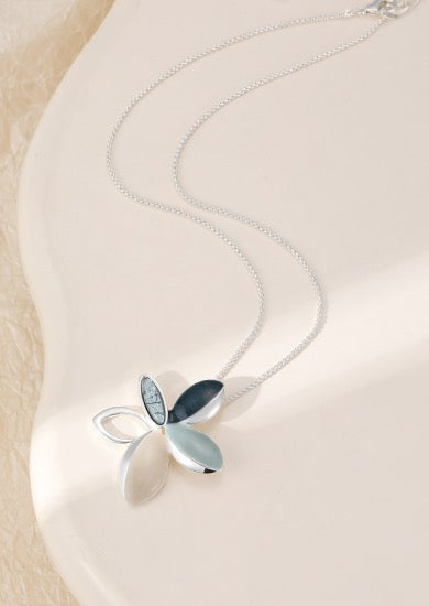 Gracee Jewellery - Enamel Charcoal &amp; Blue Mix Glitter Starburst Pendant Necklace - Silver