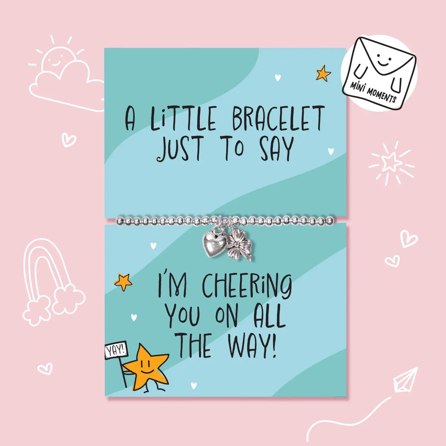 Letterbox Love -Cheering You On - Heart &amp; Flower - CHILDREN'S - Silver Plated Stretch Bracelet
