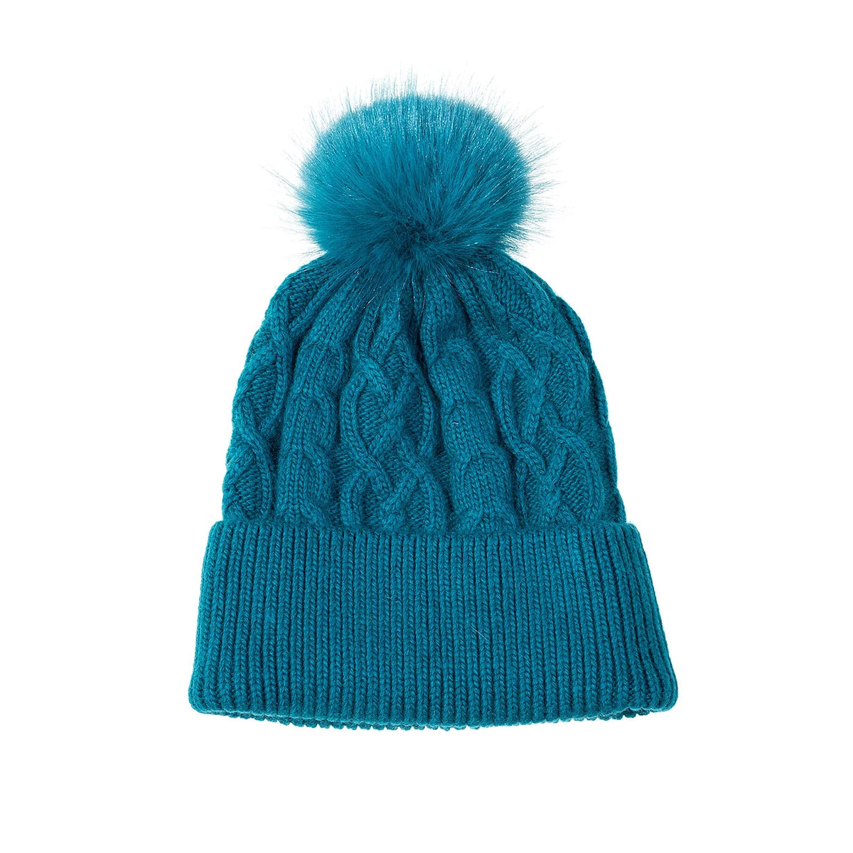 Park Lane - Cable Knitted Bobble Hat - Peacock