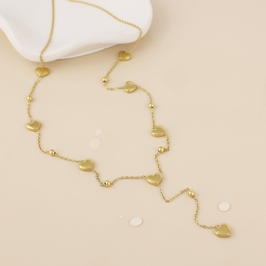 POM WATERPROOF - Rhythm Gold Plated Stainless Steel Mini Hearts Lariat Chain Necklace