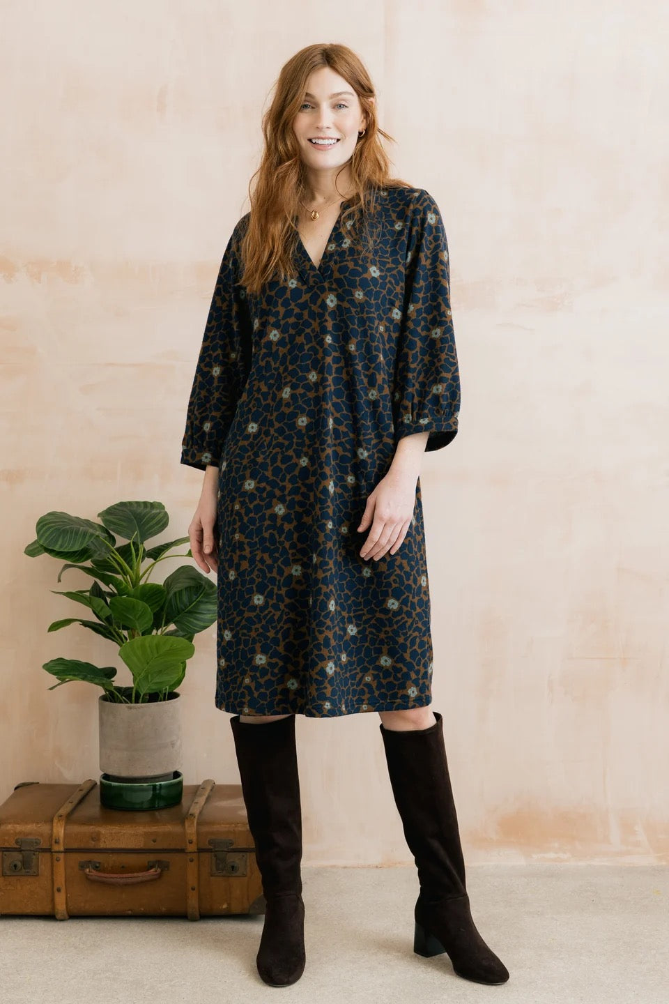 Harvest - Stamp Print Jersey Dress - Burnt Caramel - Lily &amp; Me