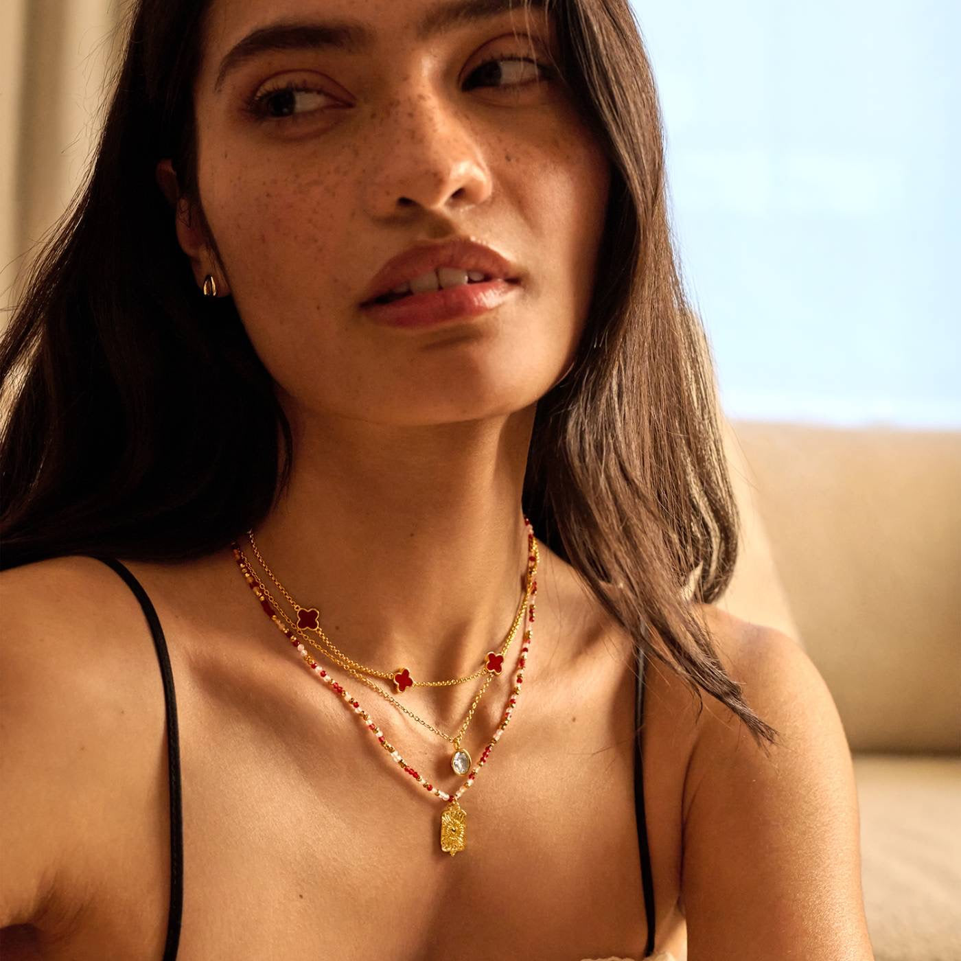 Joma Jewellery - Loved By You - Red &amp; Pink Gemstone Full Beaded Necklace - Gold Plating
