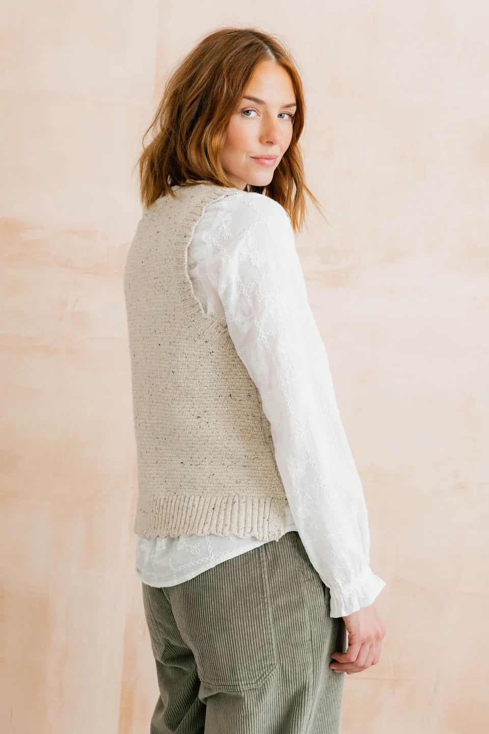 Ivy Knitted Waistcoat - Ecru (Fleck) - Lily &amp; Me