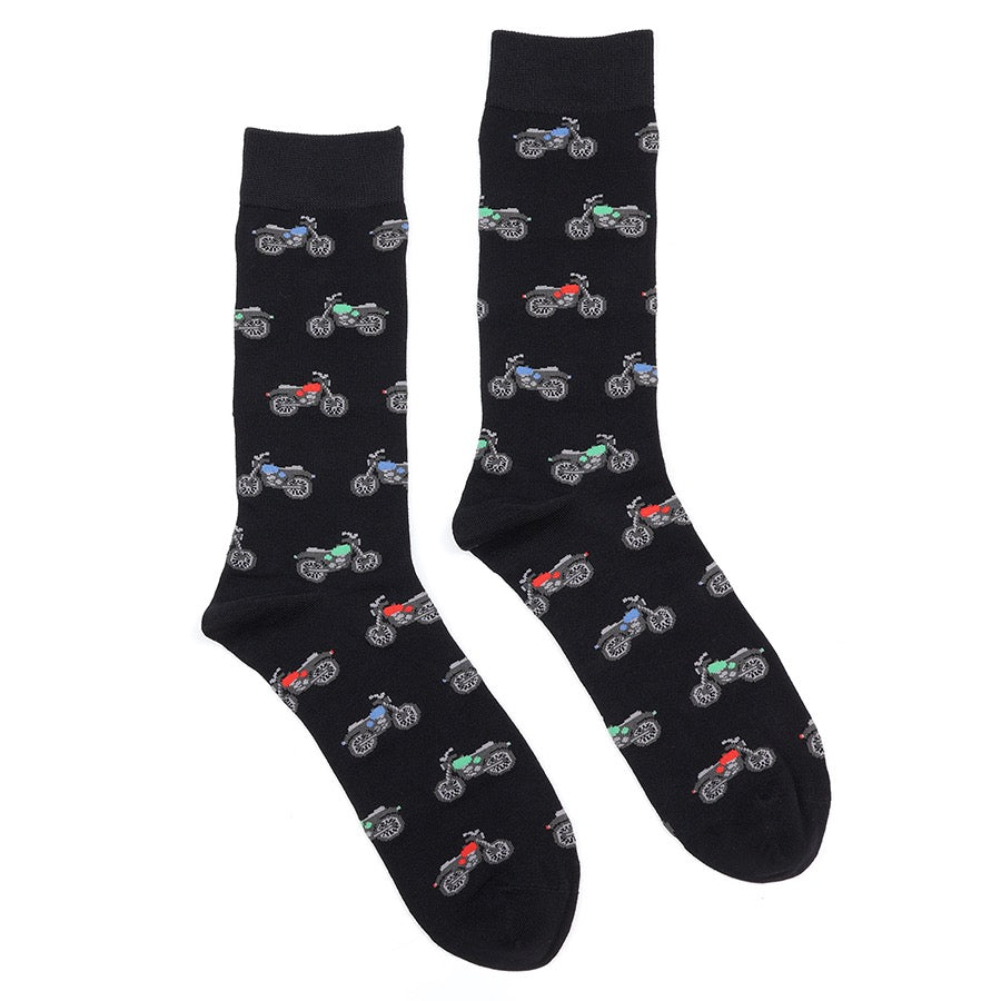 POM - Ted - Motorbike Print - Mens Ankle Socks - Black/Multi