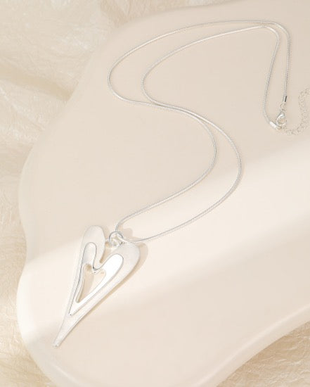 Gracee Jewellery - Large Silver Statement Heart -  Long Chain Necklace