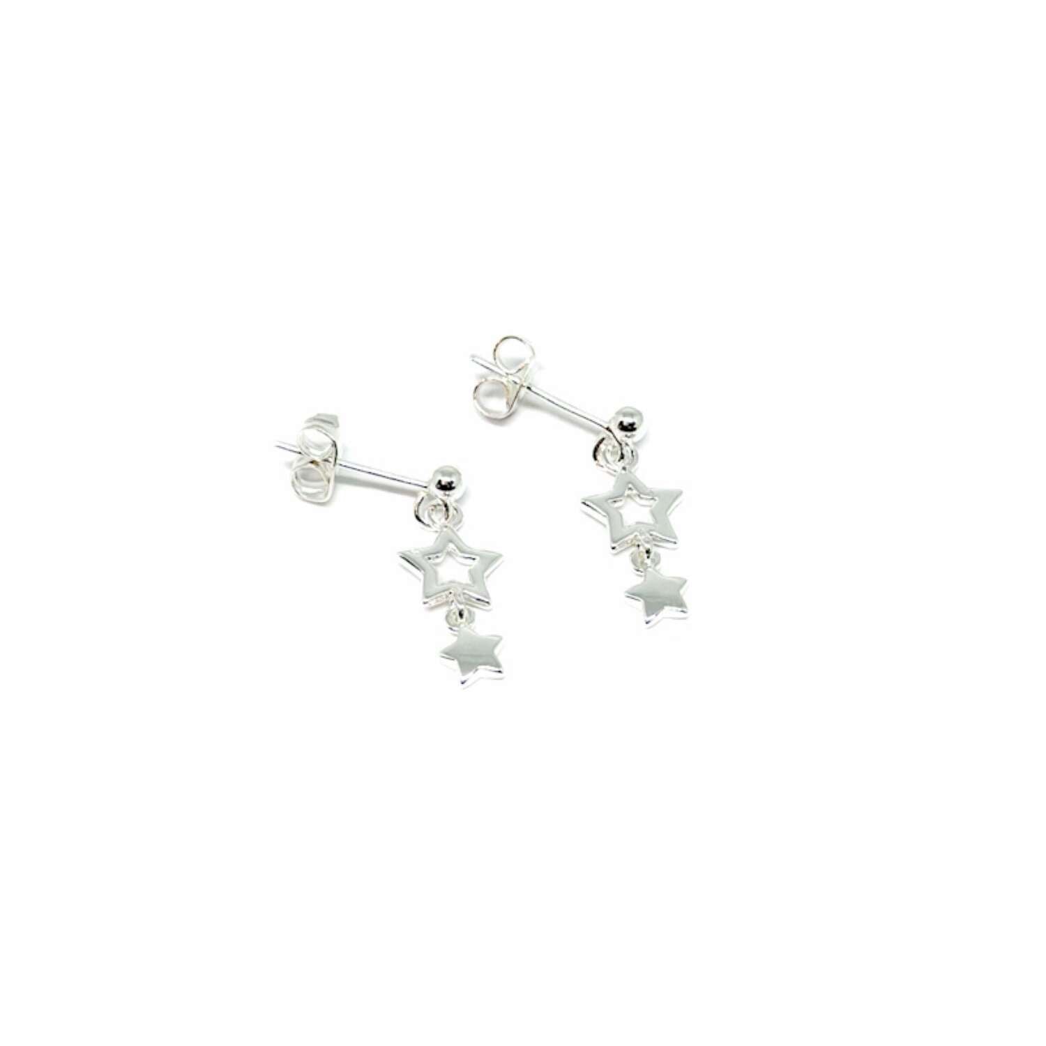 Clementine Juno Double Star Drop Earrings - Silver