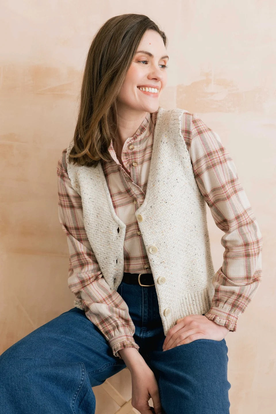 Ivy Knitted Waistcoat - Ecru (Fleck) - Lily &amp; Me