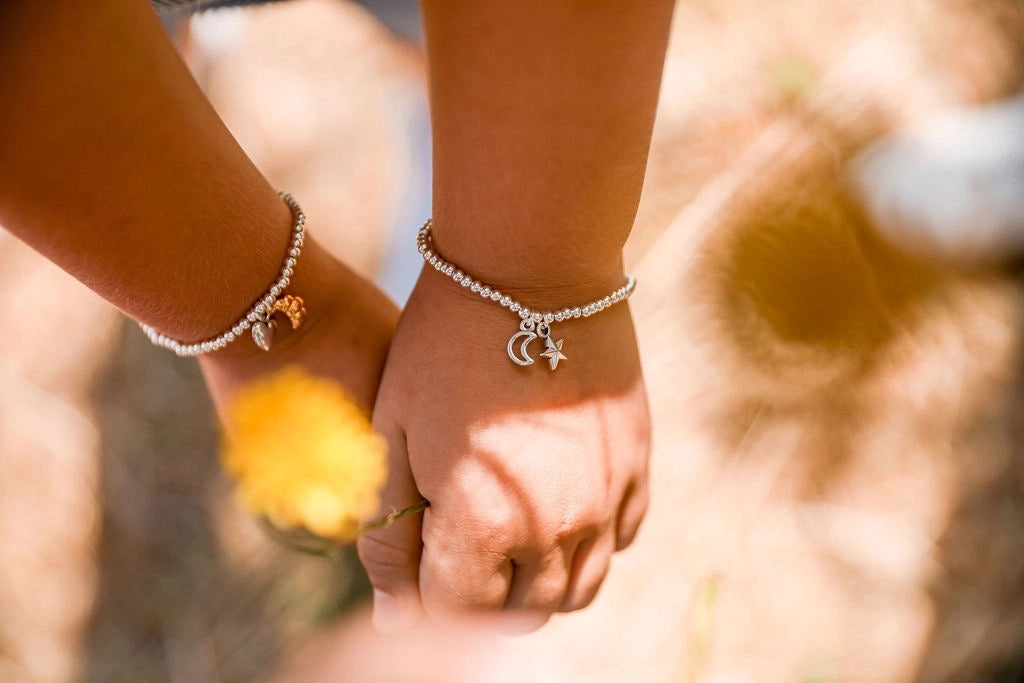 Letterbox Love - I Love You to Moon &amp; Back - Moon &amp; Star - CHILDREN'S - Silver Plated Stretch Bracelet