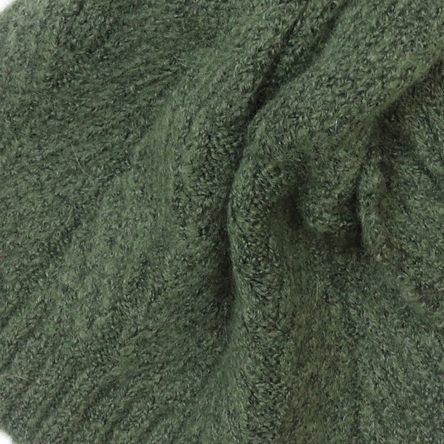 POM - Charlotte - Herringbone Cable Knit Plain Wool Gloves - Moss Green