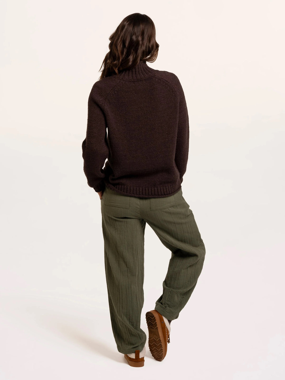 Brakeburn - Agnes - Textured Stitch Knitted Roll Neck Jumper - Chocolate