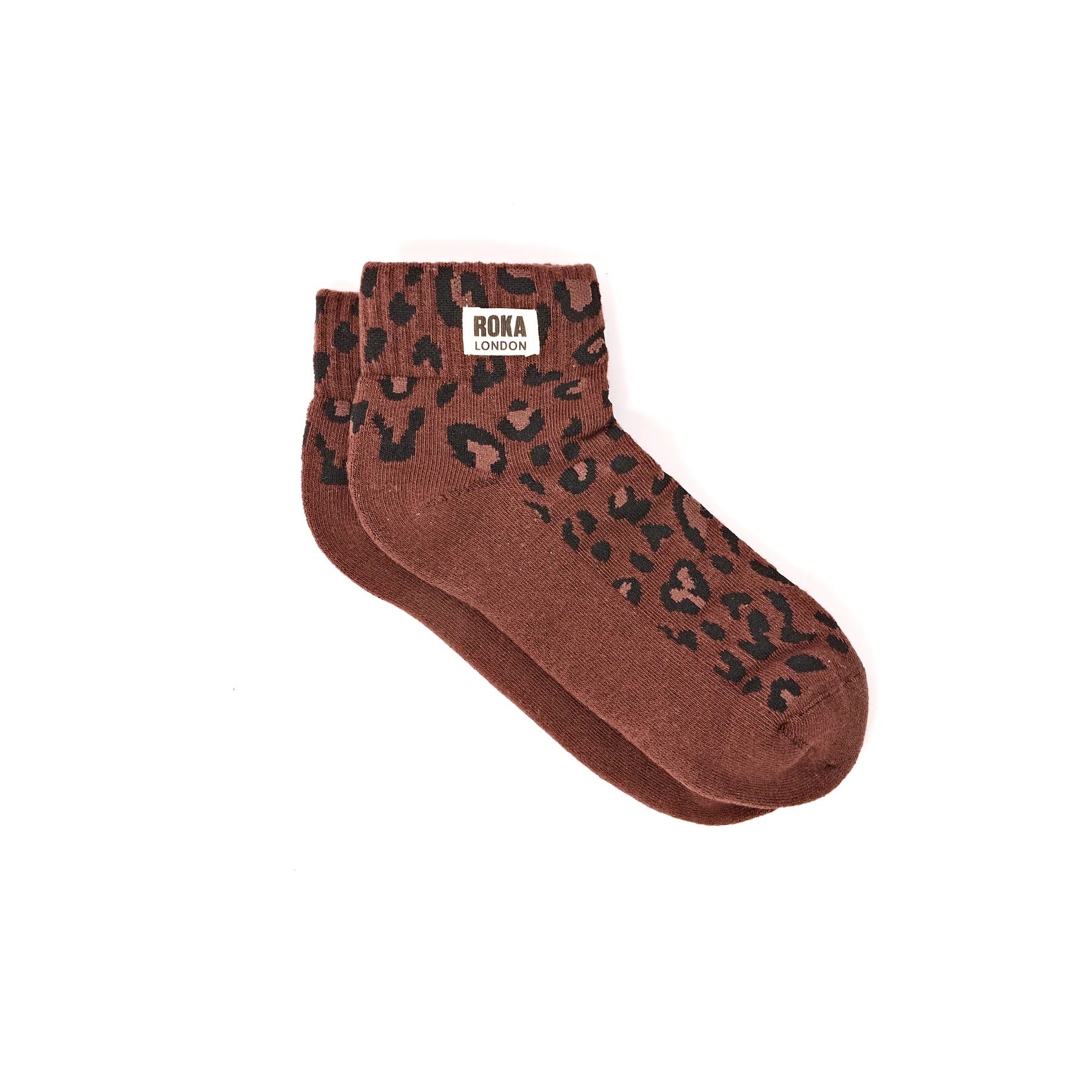 ROKA Wembley Ladies Trainer Ankle Socks - Mini Leopard - Chocolate