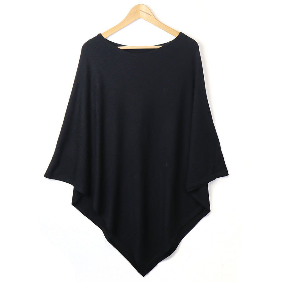 POM Black Fine Knitted Poncho