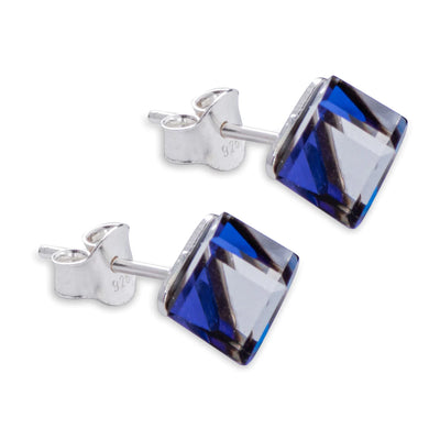 Byzantium 6mm Austrian Crystal Studs - Oblique Cubes - Bermuda Blue