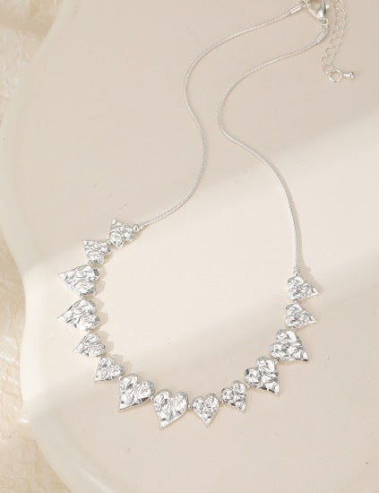 Gracee Jewellery -  Hammered Hearts Half Beaded Chain - Silver Necklace