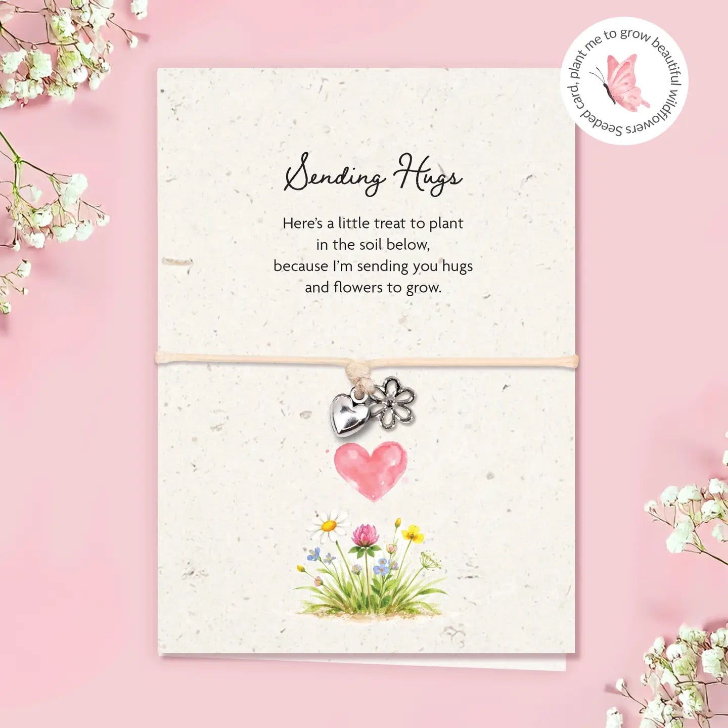 Letterbox Love Seeded Card Bracelet - Sending Hugs - Puff Heart &amp; Flower
