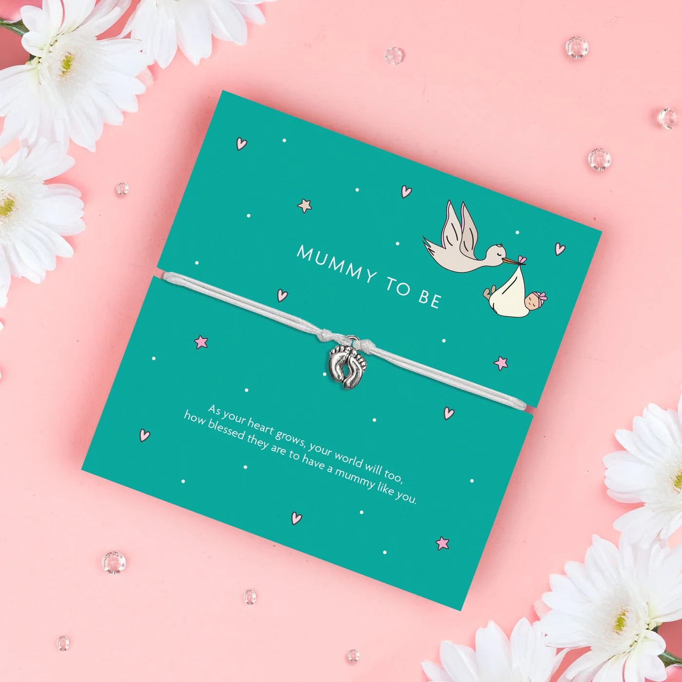 Letterbox Love - Mummy to Be - Feet Charm White Cord Bracelet