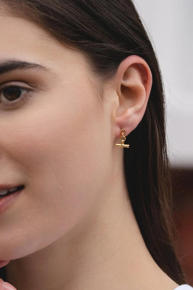 Lanes -  T-Bar Chain Drop - Boxed Stud Earrings - Gold